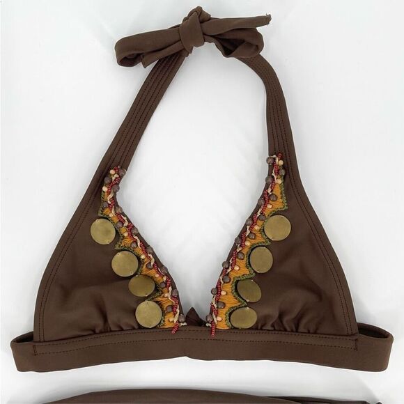 ViX by Paula Hermanny Beaded Embroidered Triangle High Waisted Bikini Set Small - Picture 2 of 8